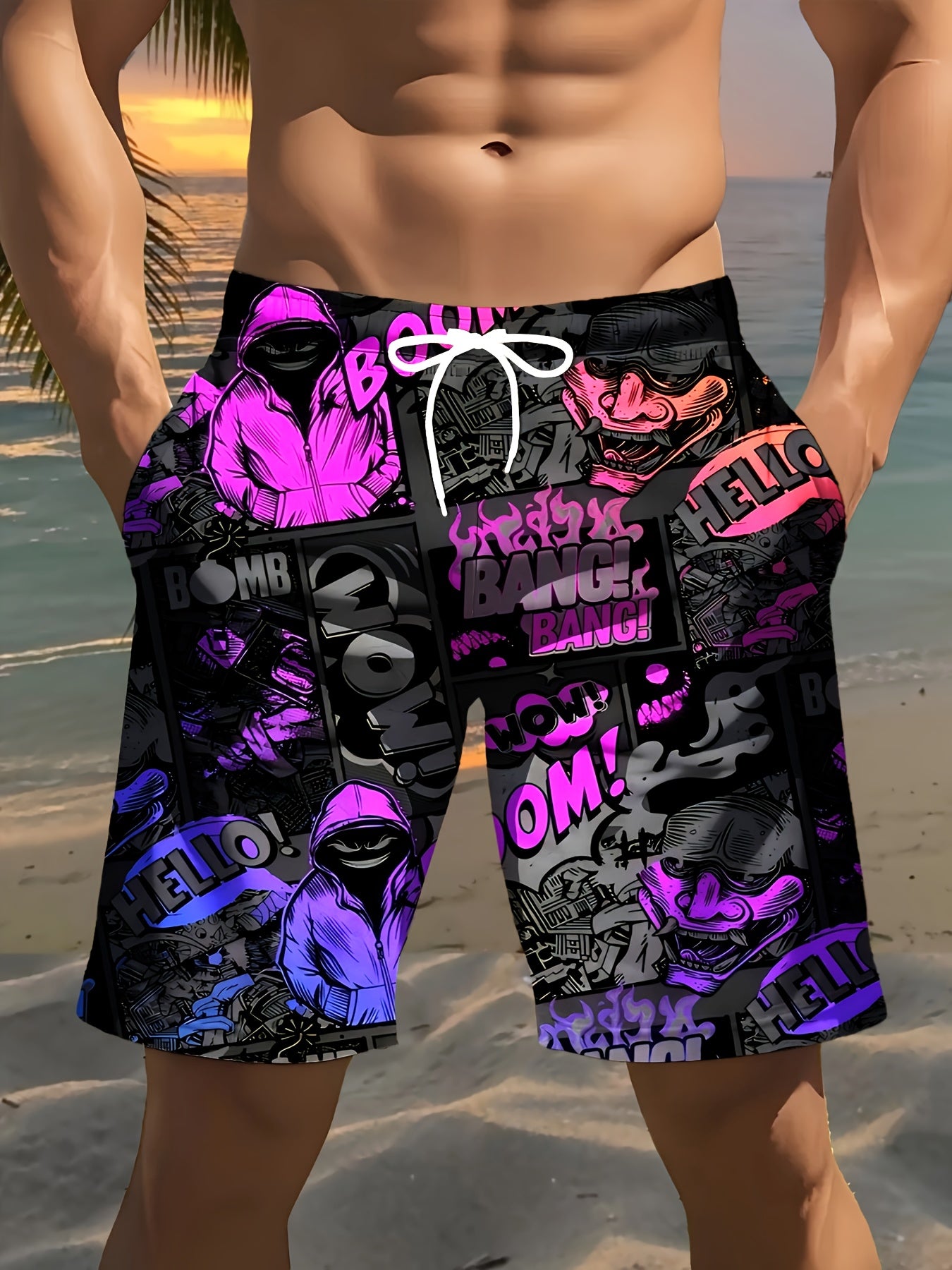 Short de plage imprimé pour homme, style hip-hop, imprimé 3D