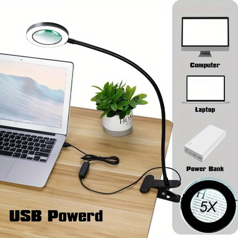 Lampe de bureau LED loupe intégrée (1 pièce), lampe à pince LED, 3 modes d'éclairage