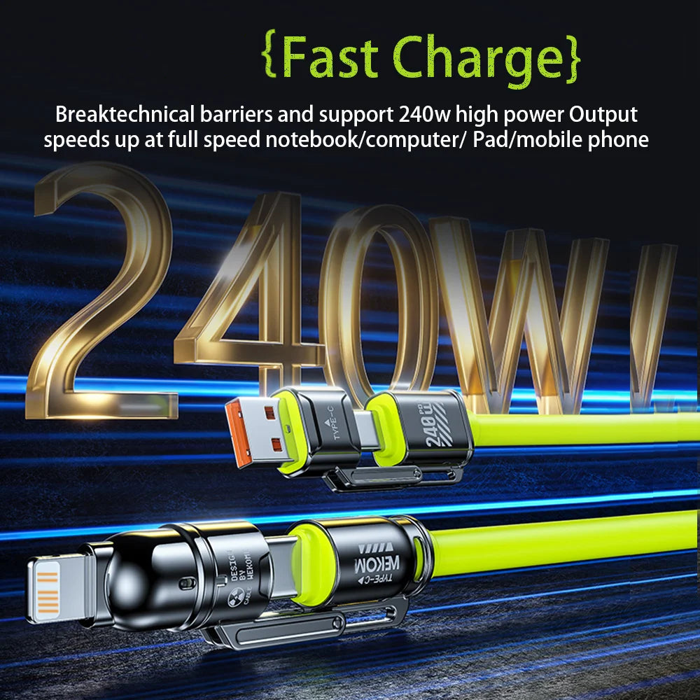 Câble de charge rapide 4 en 1 , 240 W avec transfert de données, câble de charge USB-C