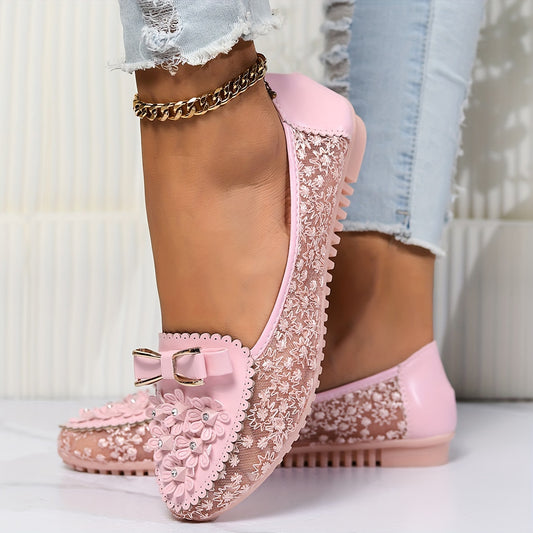 Chaussures plates en maille fleurie pour femmes - Topdecheztop.fr