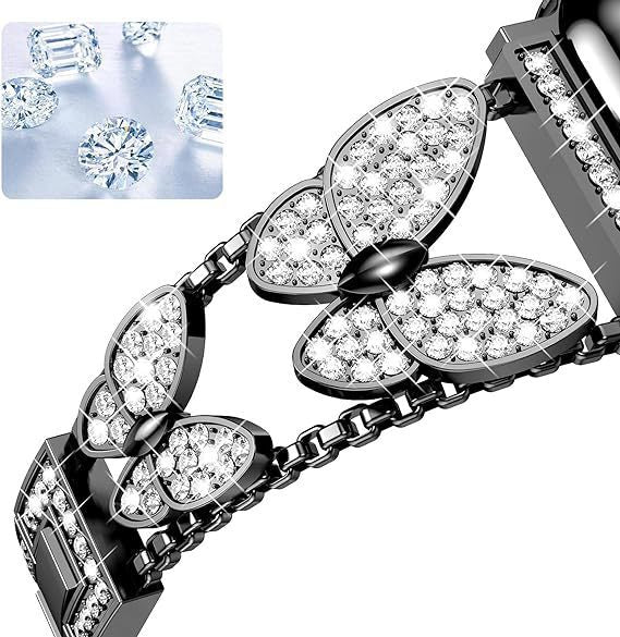 Bracelet de montre papillon en métal et diamants