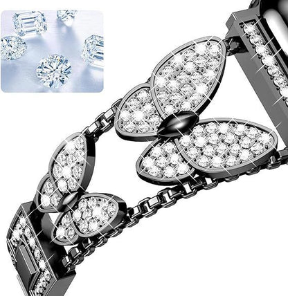 Bracelet de montre papillon en métal et diamants