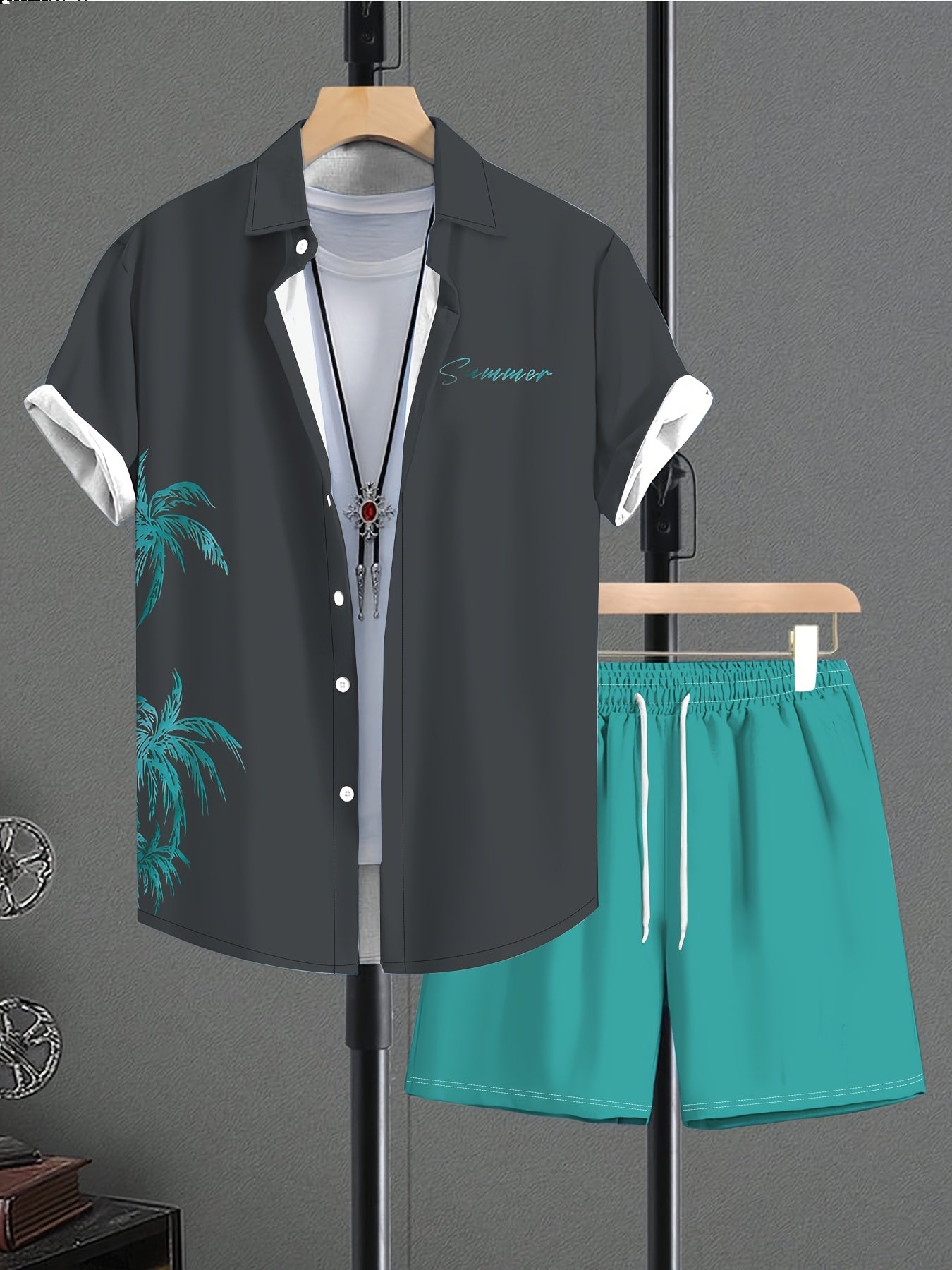 Ensemble chemise à manches courtes imprimée et short