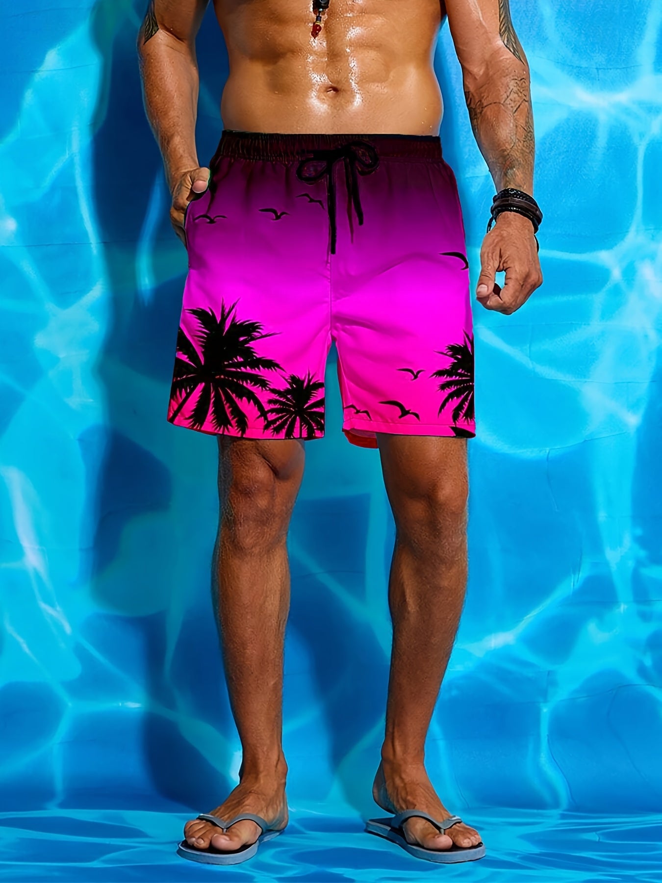 Short de plage pour homme à imprimé palmier 3D