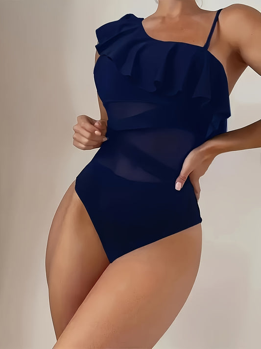 Maillot de bain une pièce élégant en maille à une épaule pour femme