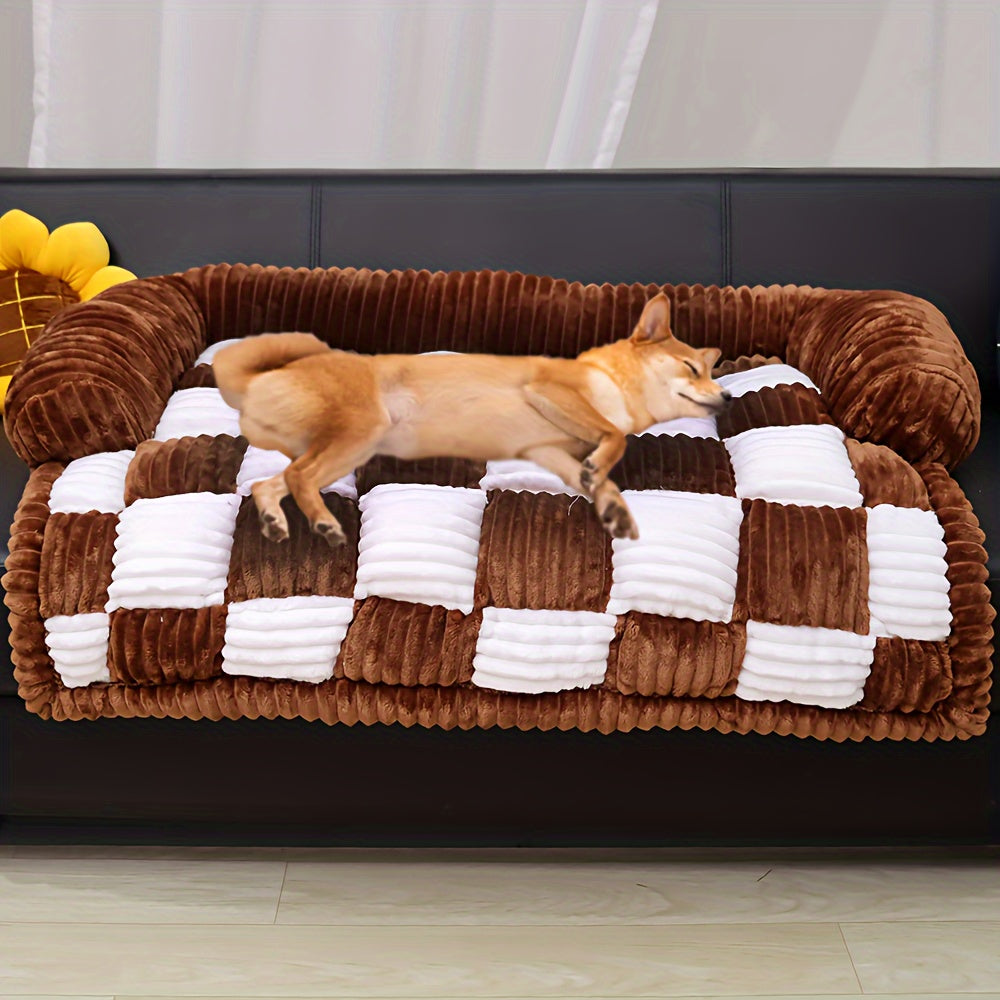 Canapé-lit pour chien à carreaux moelleux, mobilier pour animaux