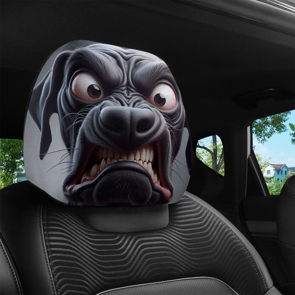 Lot de 2 housses d'appuie-tête de voiture à motif de chien noir souriant