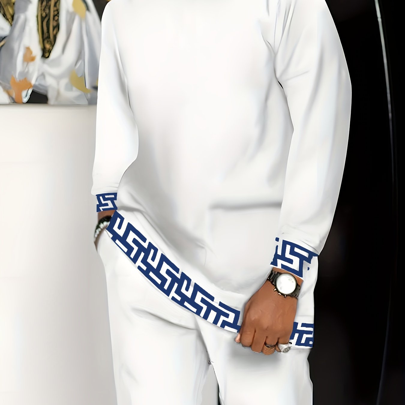 Ensemble pantalon blanc élégant à manches longues pour homme
