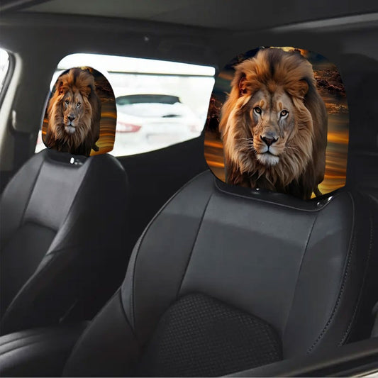 Ensemble de 2 housses d'appuie-tête de voiture à motif lion, élastiques