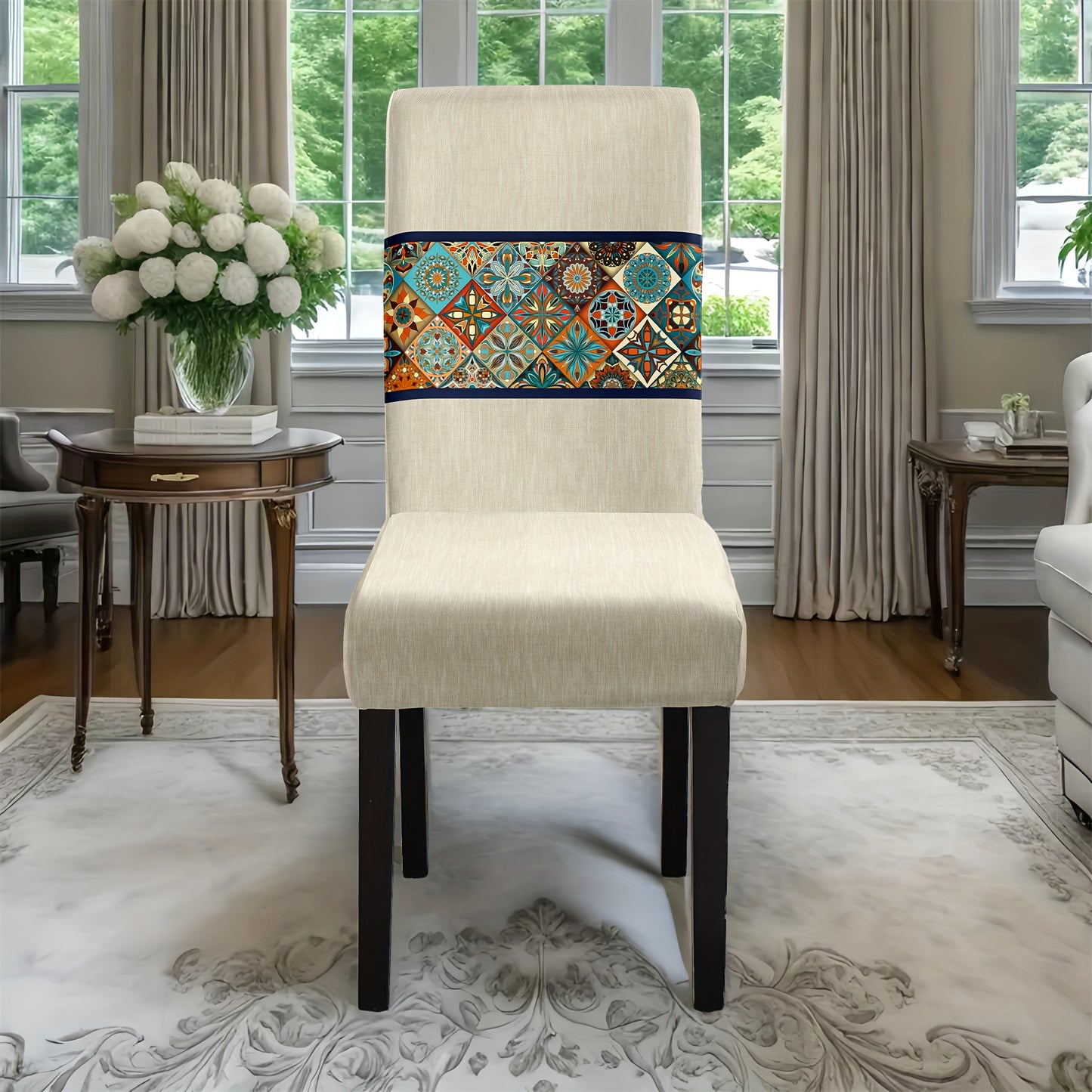 7 pièces Superbe ensemble de nappe rectangulaire + housse de chaise