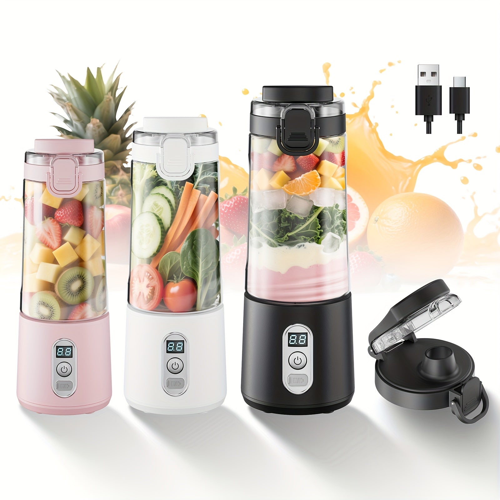 LALAYUAN USB-Powered Portable Blender & Juicer with Digital Timer, High-Speed Ice Crushing, One-Tap Lid, 1300mAh Battery, 6-Blade Stainless Steel, USB-C Charging, Compact Blender for Smoothies, Protein Shakes, Gym, Travel, Of - Topdecheztop.fr
