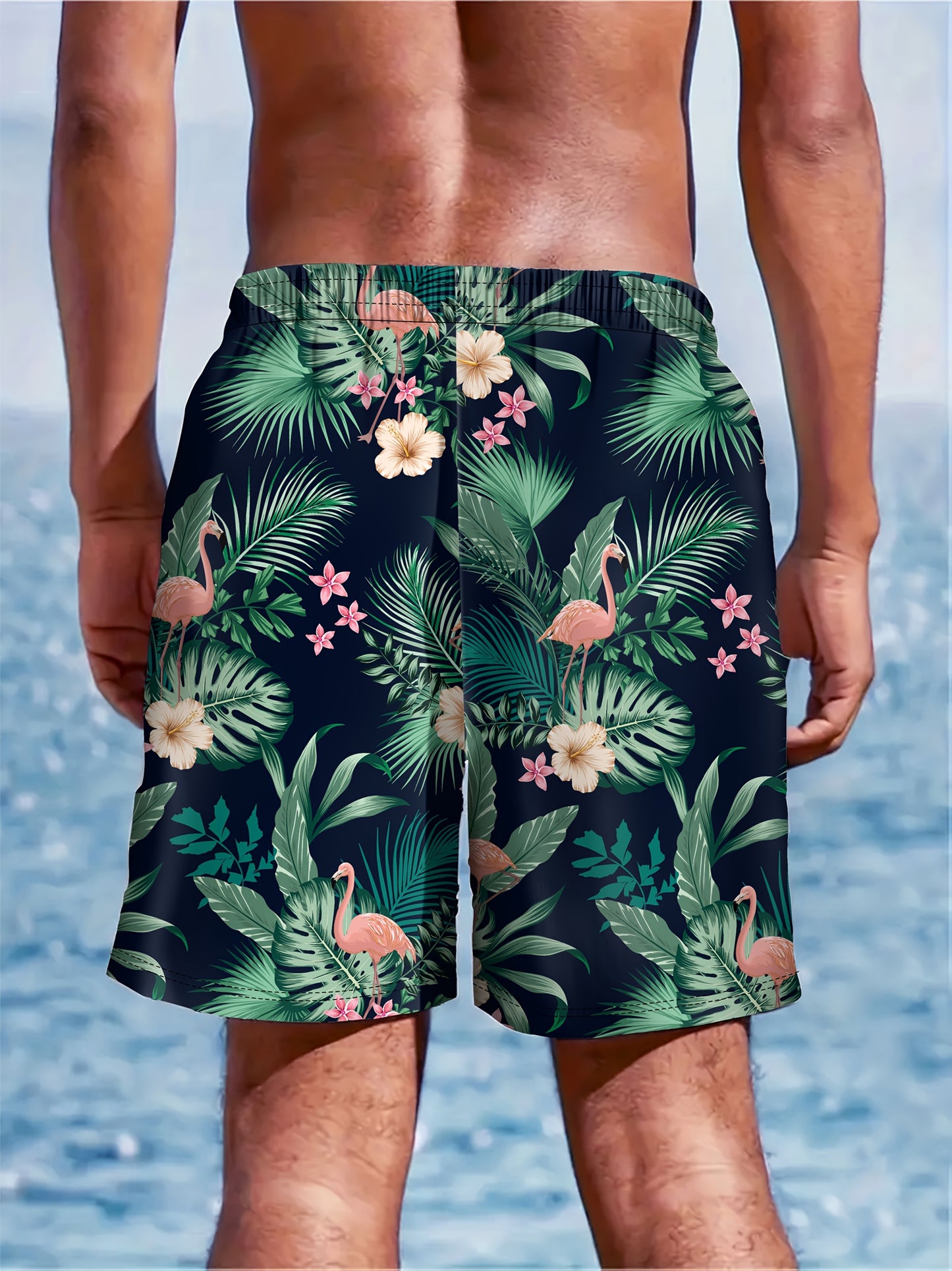 Pantalon de plage pour homme à imprimé tropical, en polyester, style vacances