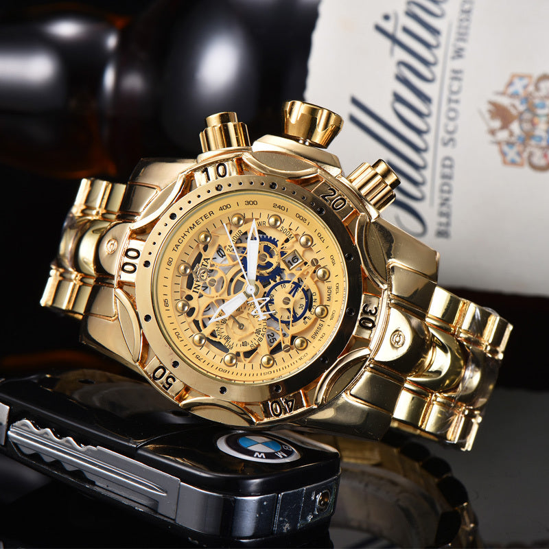 Montre à quartz avec cadran creux et bracelet en acier