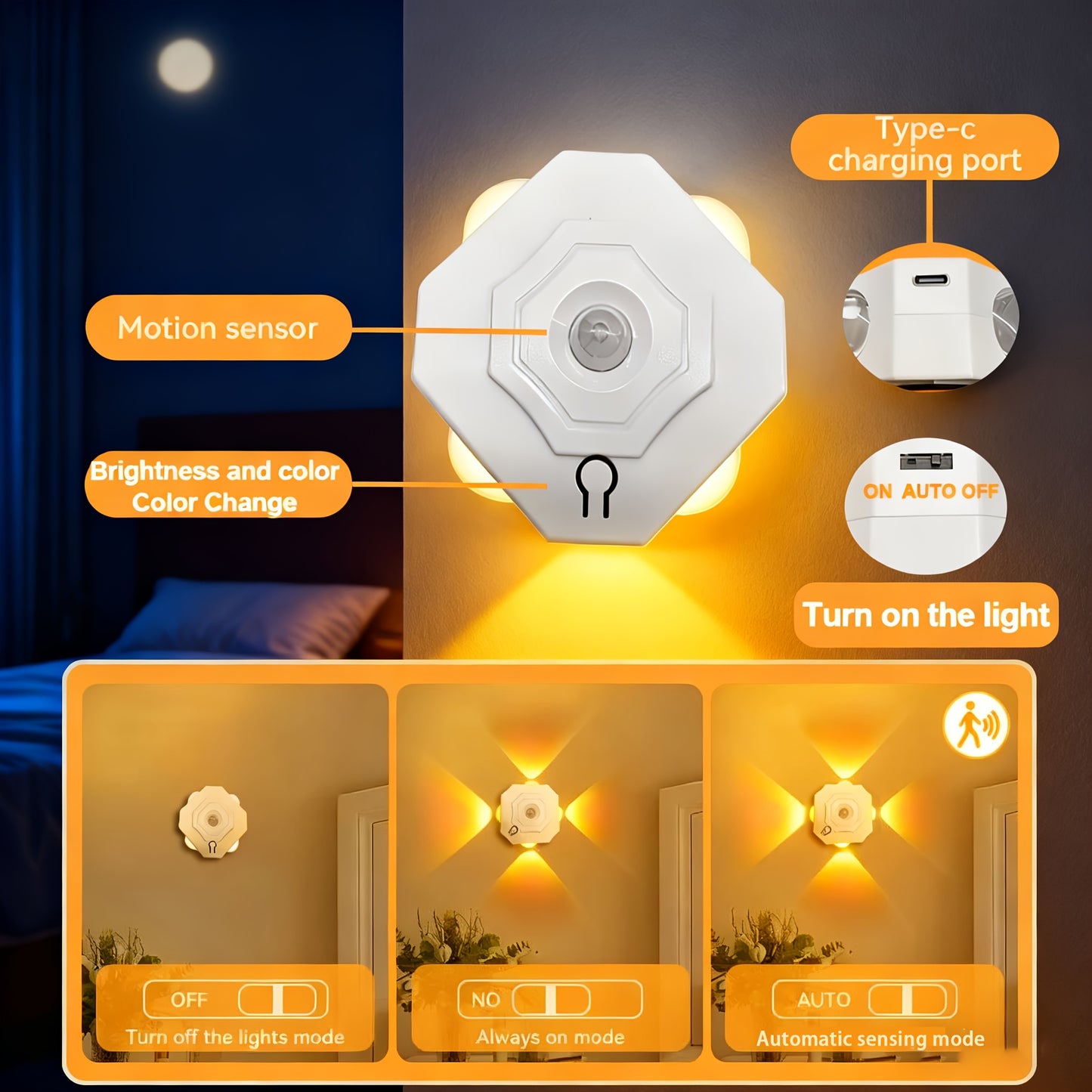 1 Lampe  RGB/tricolore avec détecteur de mouvement