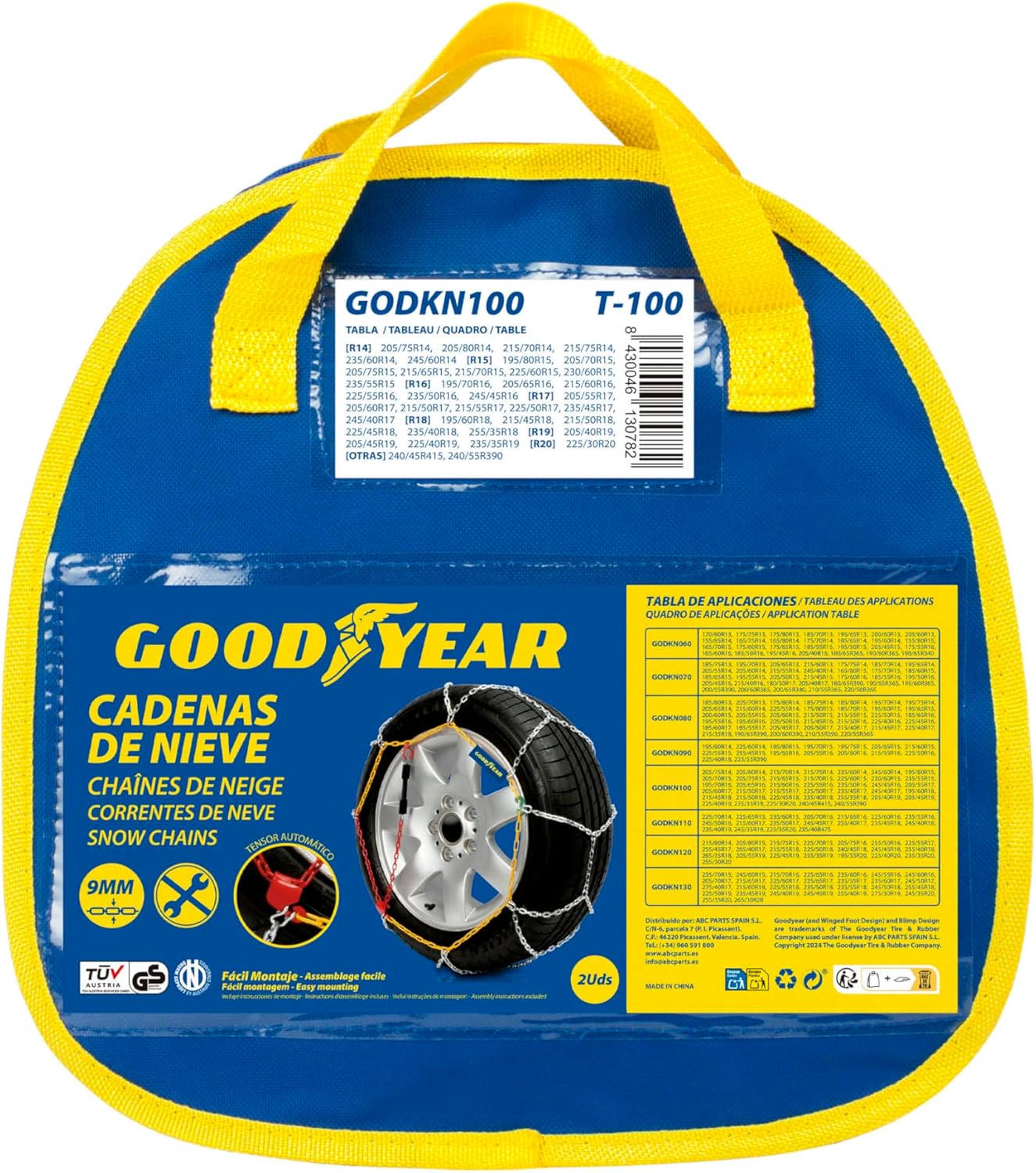 Goodyear Jeu de 2 Chaînes à Neige en Métal de 9 mm pour Voiture Taille 100 avec Tendeur Automatique Goodyear