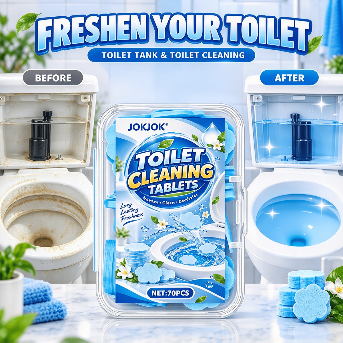 70 pastilles de nettoyage pour toilettes, pastilles dissolubles pour l'entretien de la cuvette des toilettes, fraîcheur de salle de bain, entretien quotidien des toilettes