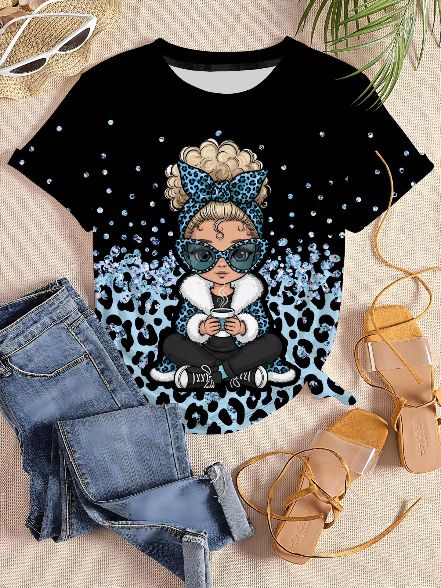 T-shirt à manches courtes et col rond pour femme