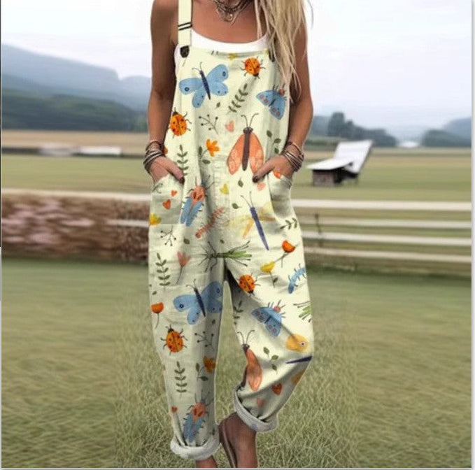 Pantalon à bretelles décontracté à boutons imprimés en 3D numérique