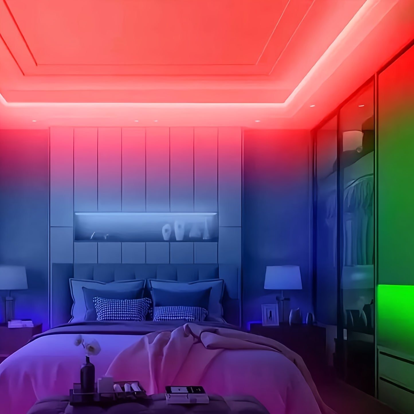 Bande LED RGB de 1 à 30 m pour chambre, avec télécommande 44 touches