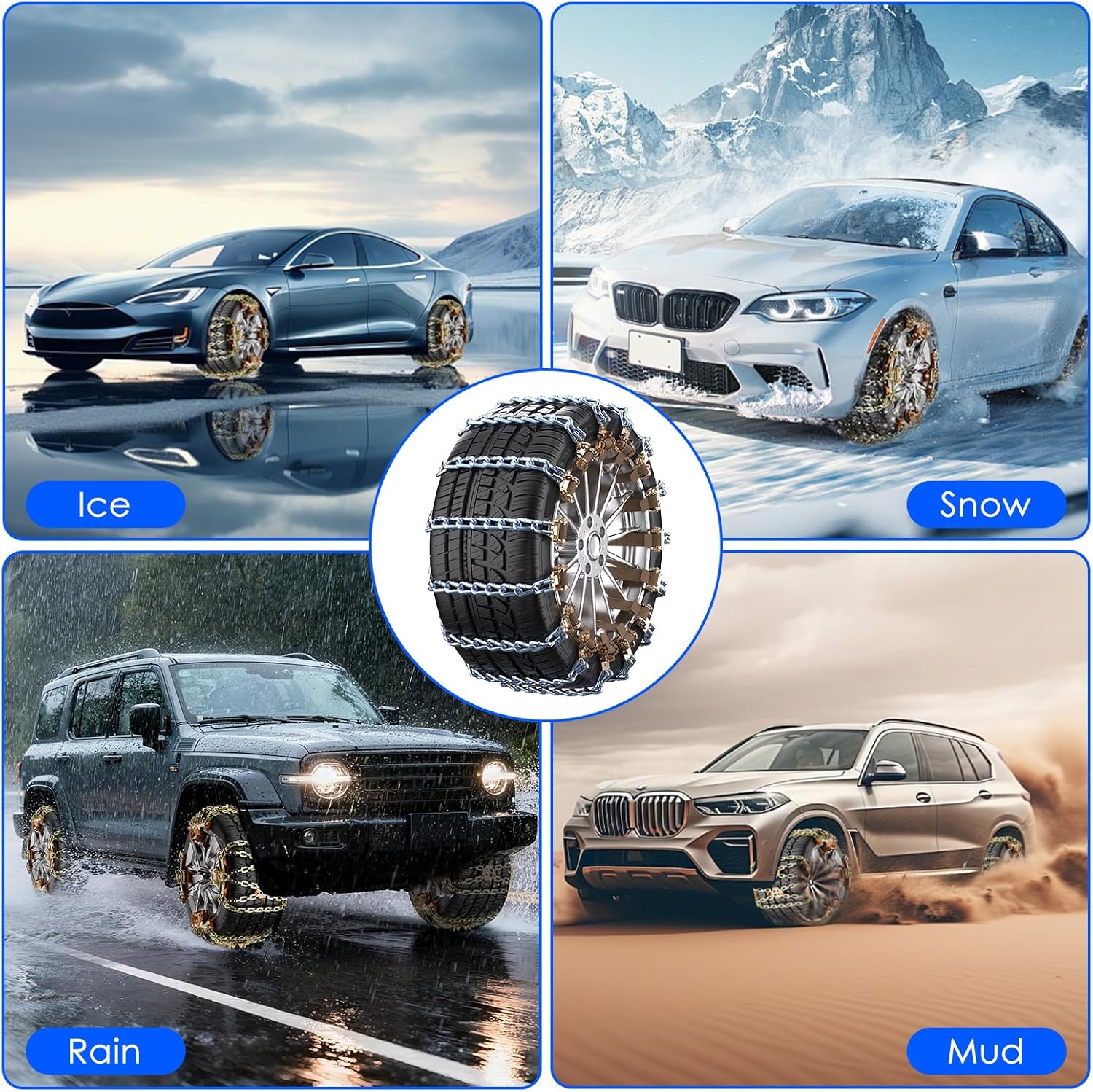 Manganèse Chaine Neige 10 pièces Ninonly pour Pneus 165 à 265 mm Chaînes à Neige pour Auto Voiture Camion SUV Chaine Neige Universelle pour Boue, Sable, Neige, Glace, Montée