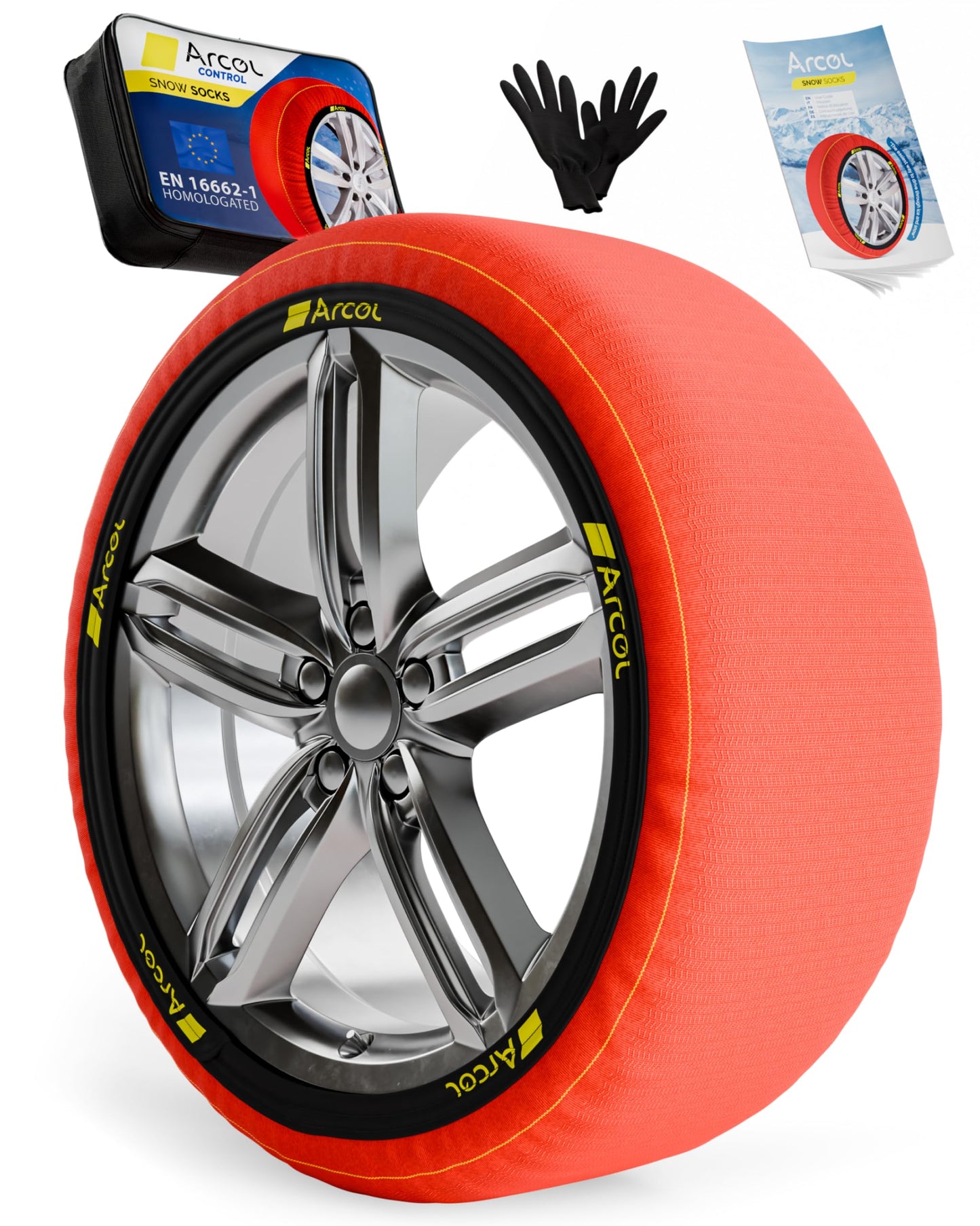 ARCOL Chaussettes à Neige Textile Homologué en 16662-1 - Deux Chaussette Neige pour Auto. Snow Sock Taille XL pour R14-R22 (Les Mesures pour Les Pneus sont Détaillées à L’intérieur) (Nova, XL)