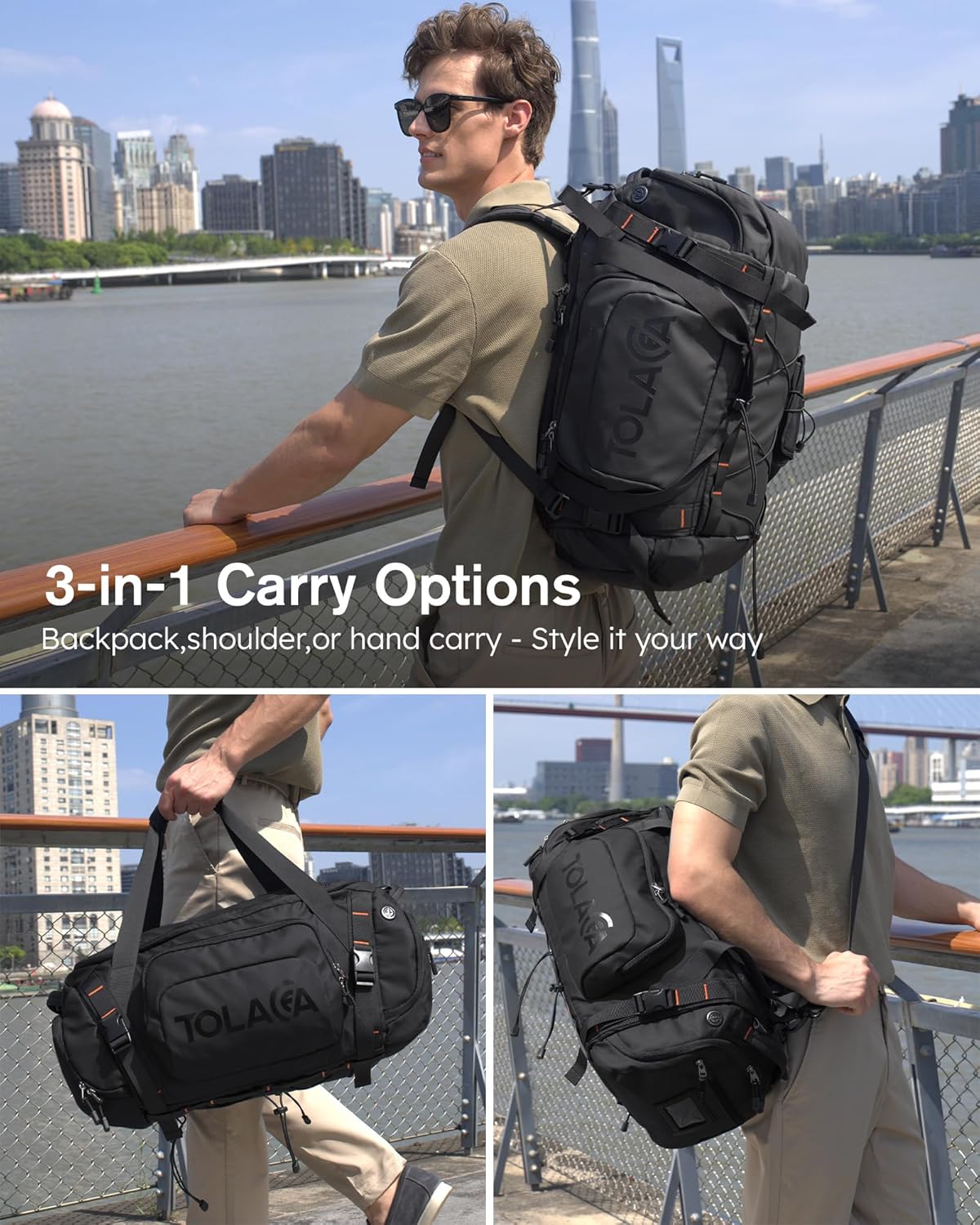 Tolaccea Sac de Sport 40L Homme Femme – Sac à Dos Sport & Sac de Voyage Grande Capacité avec Compartiment Chaussures, Compartiment Humide et Poche Ordinateur 15,6" – Gym, Week-End, Fitness (Noir)