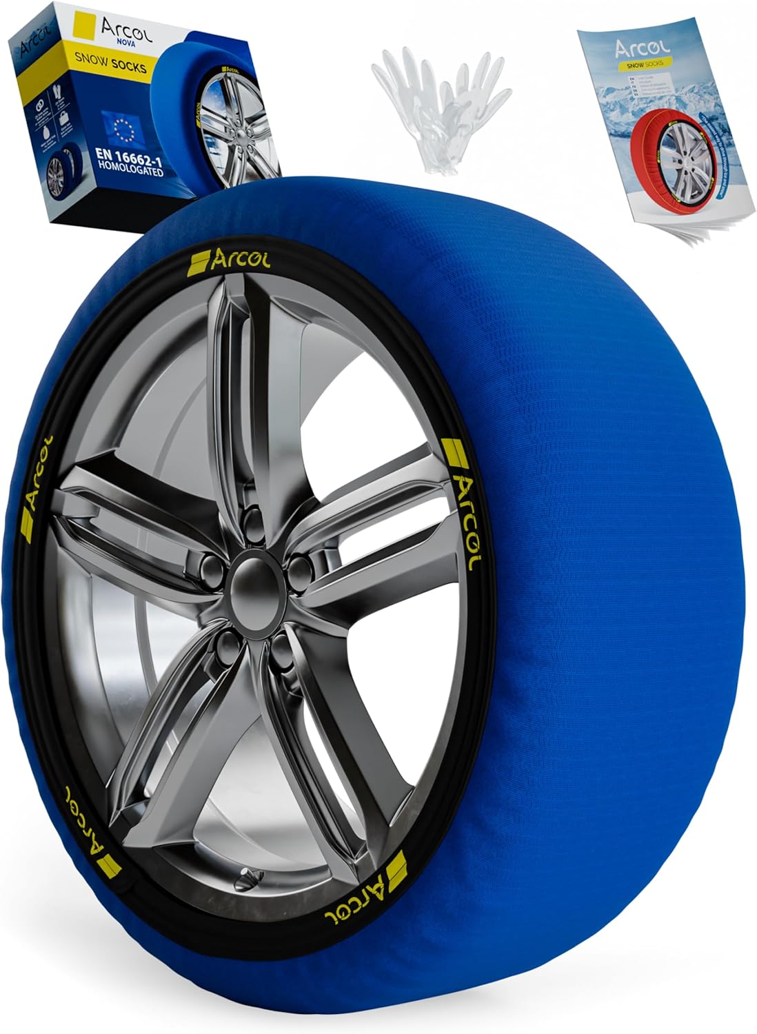 ARCOL Chaussettes à Neige Textile Homologué en 16662-1 - Deux Chaussette Neige pour Auto. Snow Sock Taille XL pour R14-R22 (Les Mesures pour Les Pneus sont Détaillées à L’intérieur) (Nova, XL)