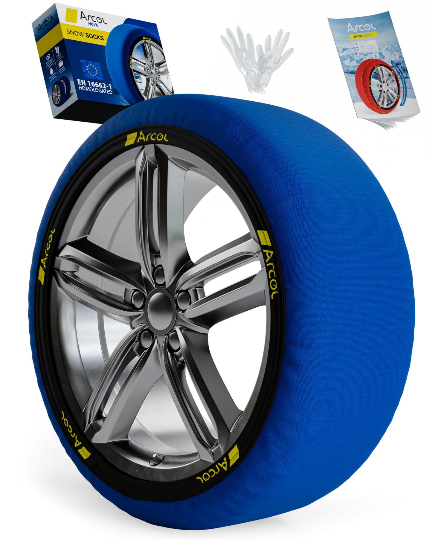 ARCOL Chaussettes à Neige Textile Homologué en 16662-1 - Deux Chaussette Neige pour Auto. Snow Sock Taille XL pour R14-R22 (Les Mesures pour Les Pneus sont Détaillées à L’intérieur) (Nova, XL)