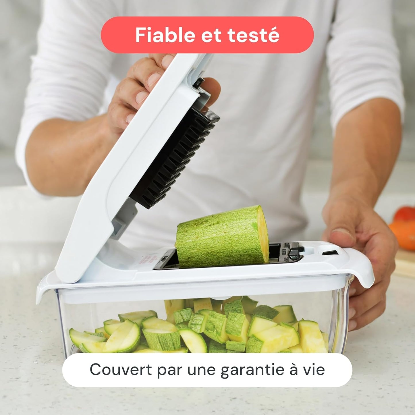 Fullstar Coupe Legumes Multifonction et Spiraliseur - Découpe en Cube - Hachoir Manuel pour Oignons Carottes Concombres Tomates Frites Pommes de Terre Fruits - Cuisine Accessoires (4-en-1 Blanc)