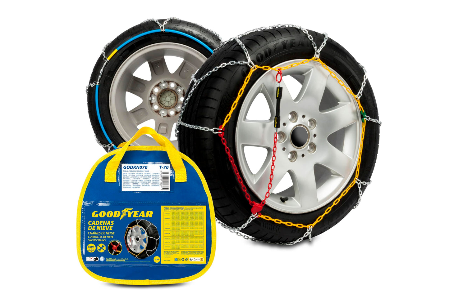 Goodyear Jeu de 2 Chaînes à Neige en Métal de 9 mm pour Voiture Taille 100 avec Tendeur Automatique Goodyear