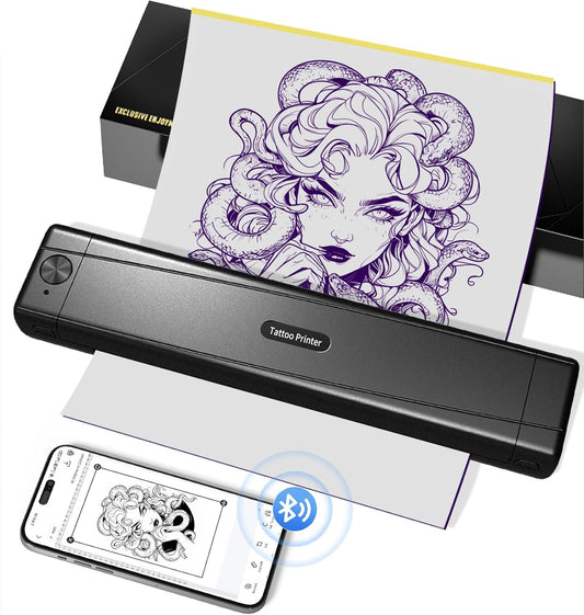 TATTMUSE Thermocopieur Tatouage Bluetooth, Imprimante Stencil Tatouage, Machine Transfert de Tatouage pour Artistes de Tatouage et débutants, Imprimante de Tatouage avec 10 Feuilles de Papier