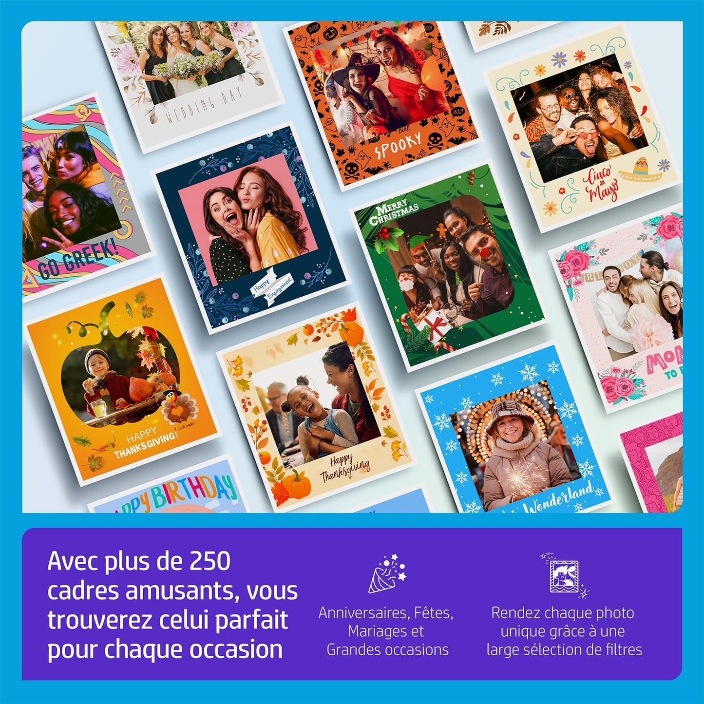 HP Sprocket Photobooth Imprimante instantanée 3x4” (Blanc) – 250+ Cadres, Impression sur Papier Zink, Wi-FI, Anneau LED, écran Tactile & appli.