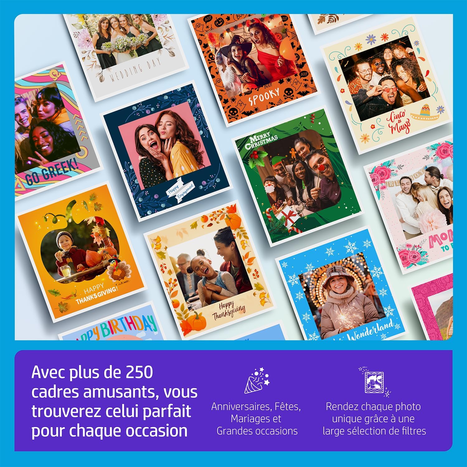 HP Sprocket Photobooth Imprimante instantanée 3x4” (Blanc) – 250+ Cadres, Impression sur Papier Zink, Wi-FI, Anneau LED, écran Tactile & appli.