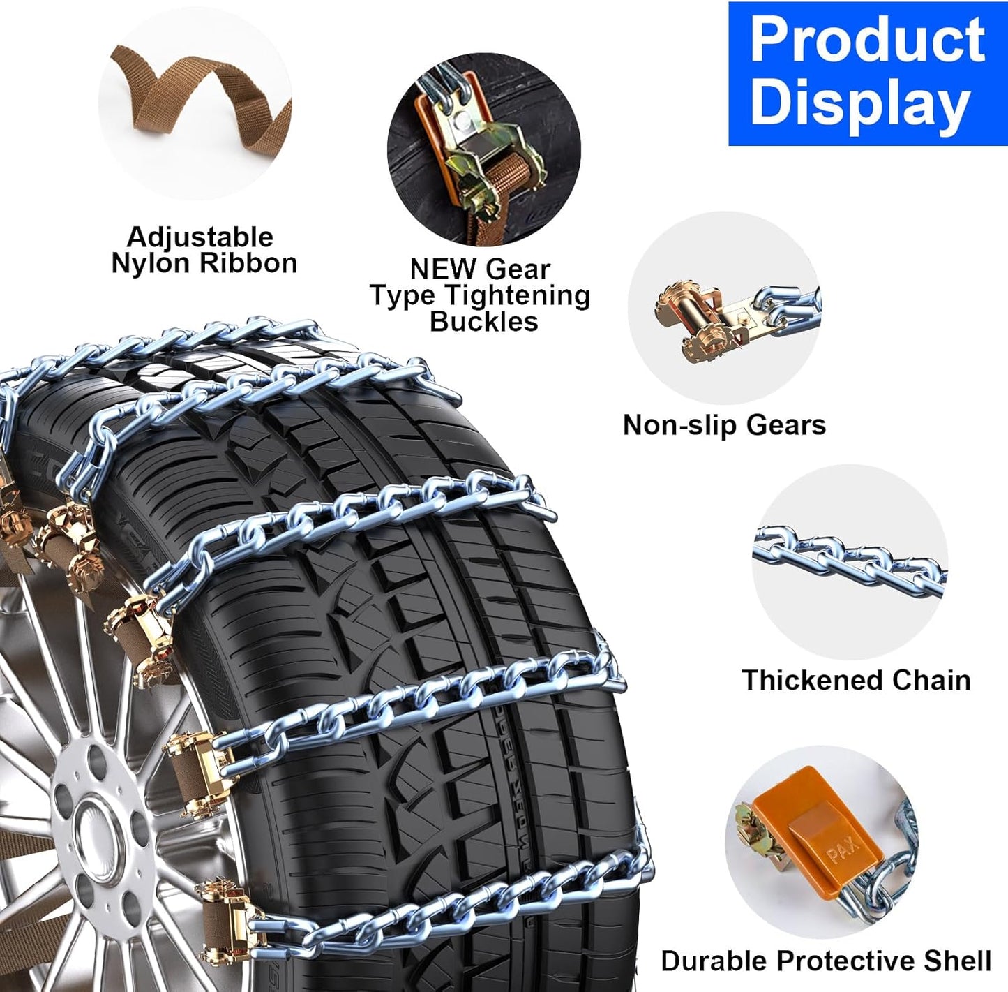 Manganèse Chaine Neige 10 pièces Ninonly pour Pneus 165 à 265 mm Chaînes à Neige pour Auto Voiture Camion SUV Chaine Neige Universelle pour Boue, Sable, Neige, Glace, Montée