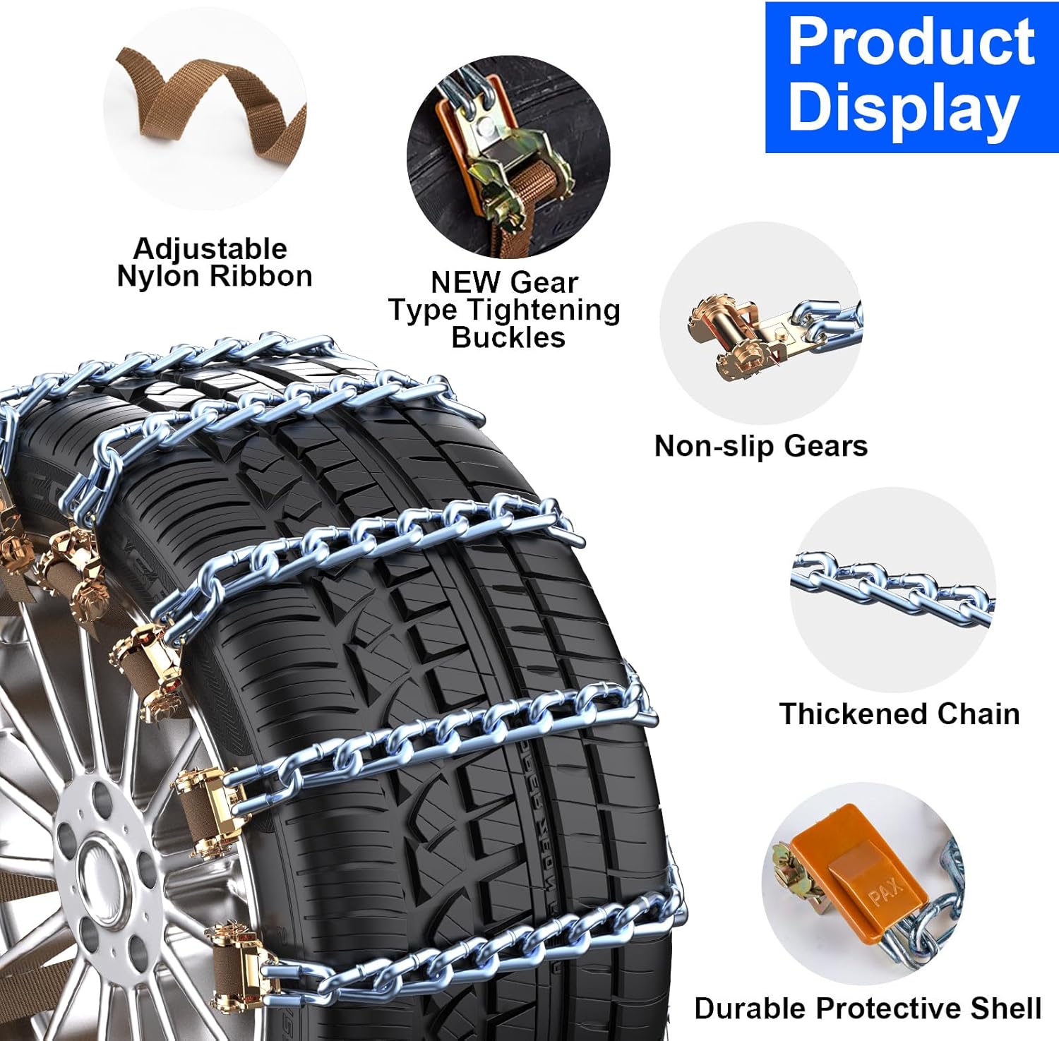 Manganèse Chaine Neige 10 pièces Ninonly pour Pneus 165 à 265 mm Chaînes à Neige pour Auto Voiture Camion SUV Chaine Neige Universelle pour Boue, Sable, Neige, Glace, Montée