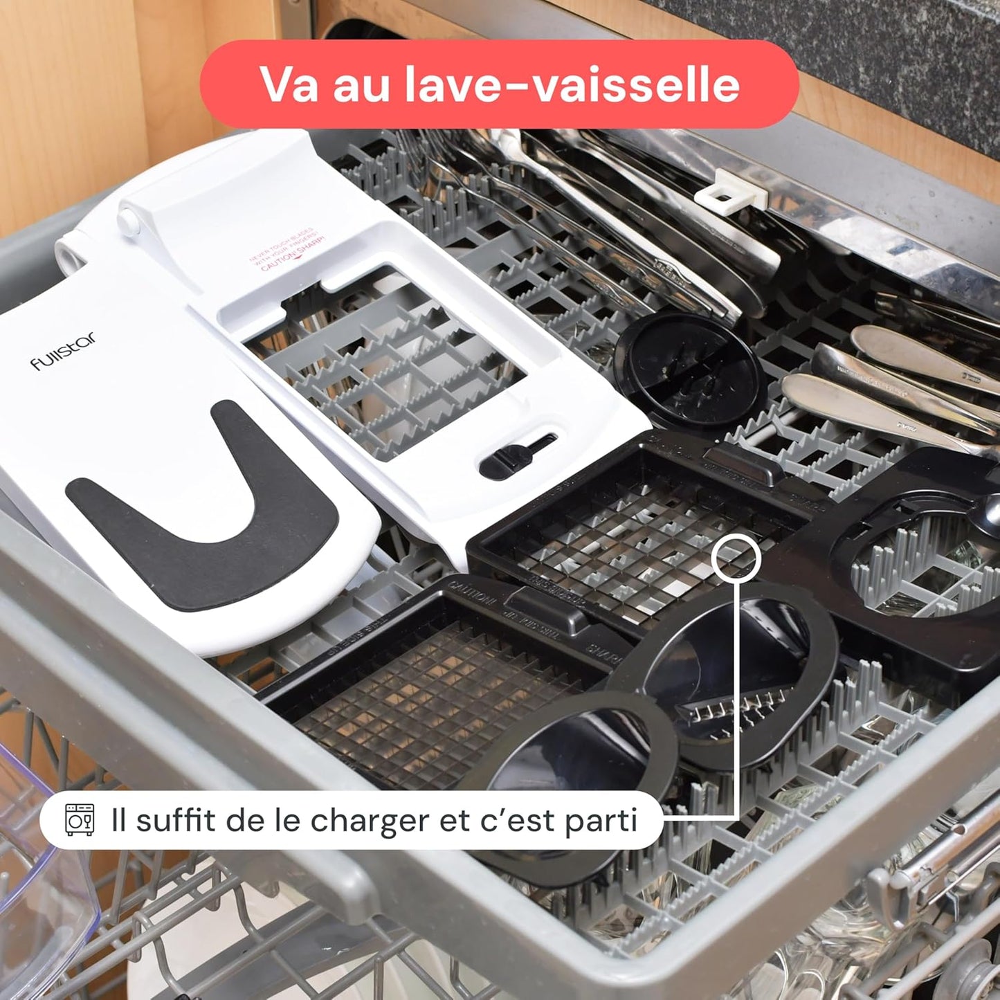 Fullstar Coupe Legumes Multifonction et Spiraliseur - Découpe en Cube - Hachoir Manuel pour Oignons Carottes Concombres Tomates Frites Pommes de Terre Fruits - Cuisine Accessoires (4-en-1 Blanc)