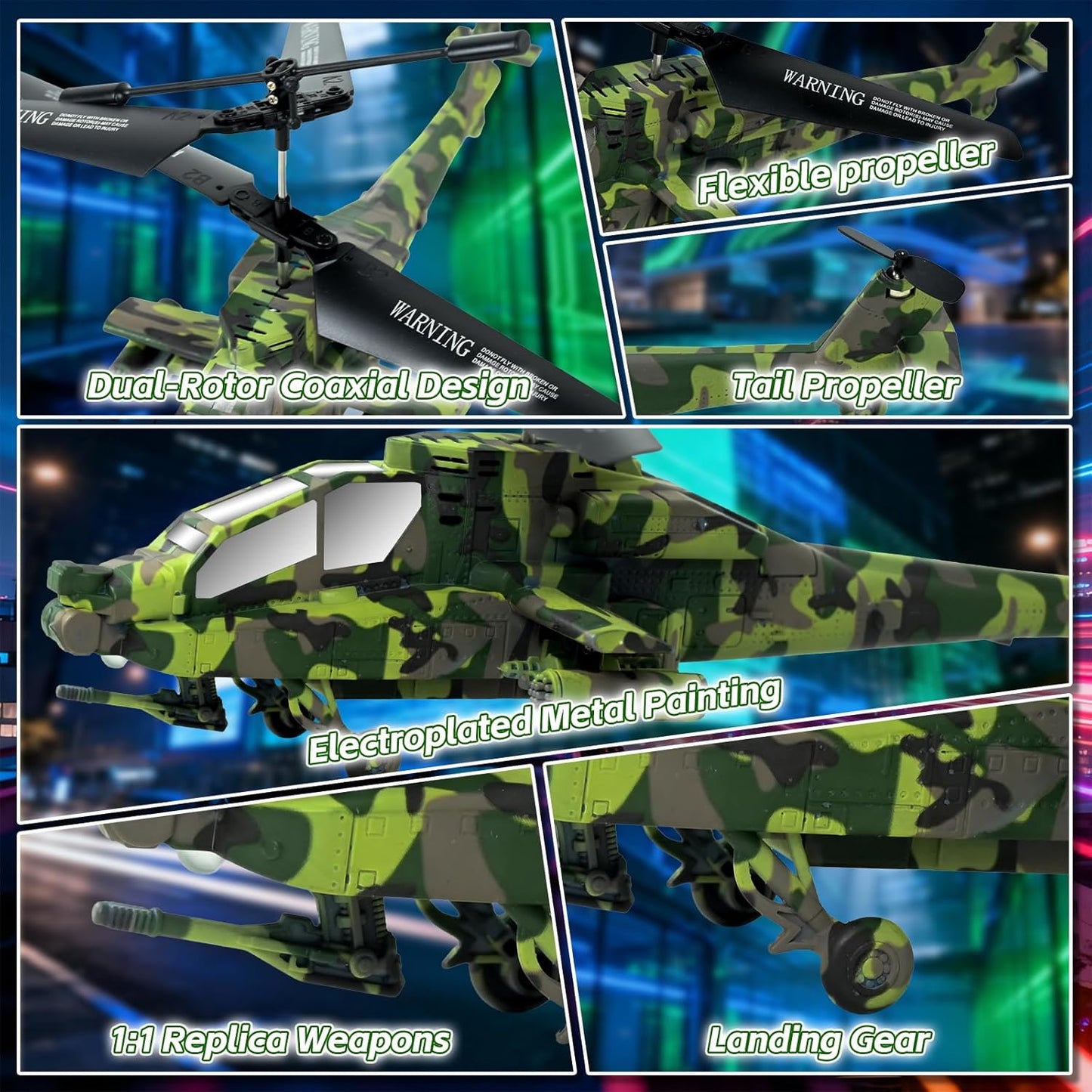 Hélicoptère Télécommandé Enfant, 2,4 GHz Hélicoptère RC Militaire, Avion RC avec 2 Piles et Lumière LED avec Fonction de Décollage à Une Touche, Jouet en intérieur Enfants (Vert Militaire)
