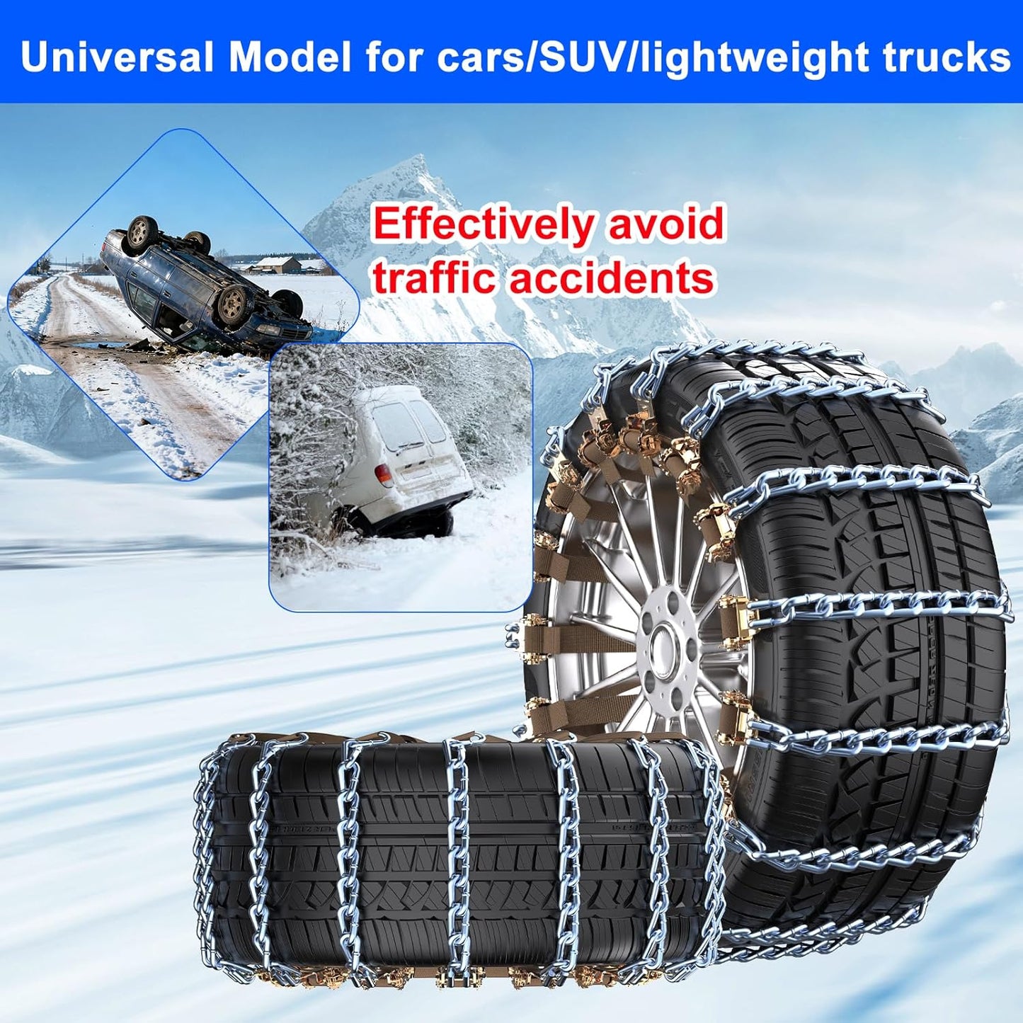 Manganèse Chaine Neige 10 pièces Ninonly pour Pneus 165 à 265 mm Chaînes à Neige pour Auto Voiture Camion SUV Chaine Neige Universelle pour Boue, Sable, Neige, Glace, Montée