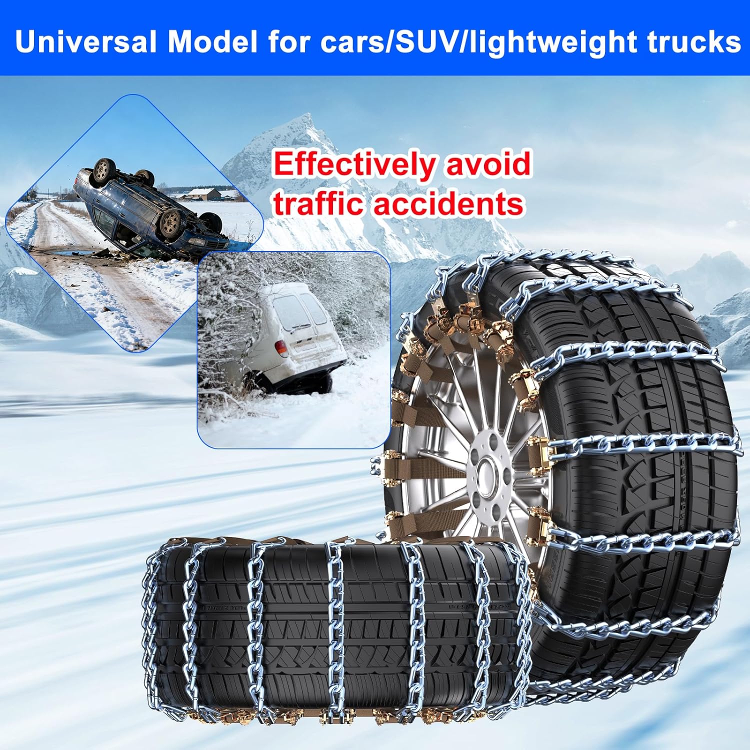 Manganèse Chaine Neige 10 pièces Ninonly pour Pneus 165 à 265 mm Chaînes à Neige pour Auto Voiture Camion SUV Chaine Neige Universelle pour Boue, Sable, Neige, Glace, Montée