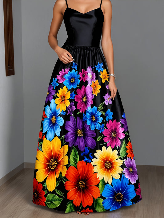 Robe élégante à bretelles spaghetti et imprimé floral