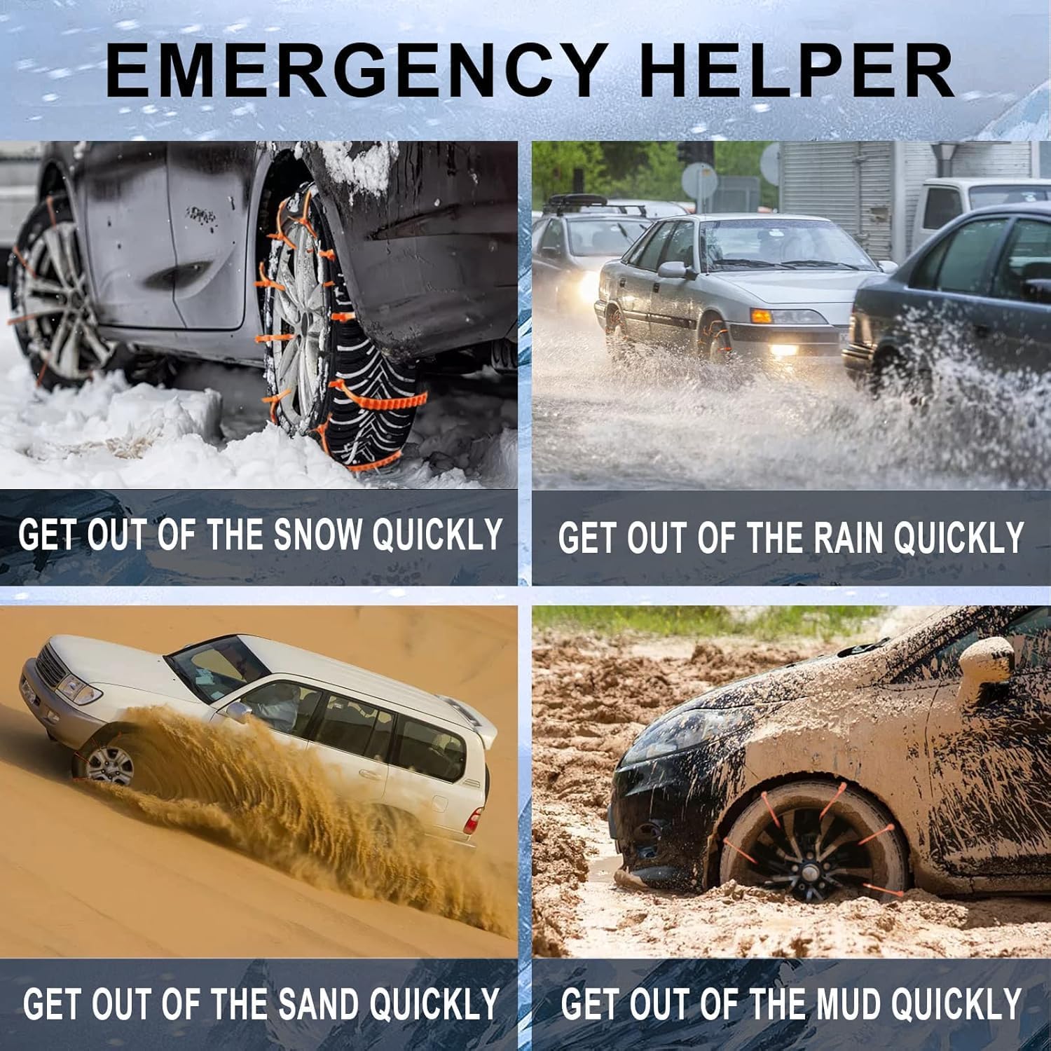 Chaînes à neige, chaînes antidérapantes pour pneus, chaînes pour roues pour la neige, nylon, dents multicouches, chaînes d'hiver pour pneus neige, chaussettes pour pneus neige, 145mm-295mm, lot de 10