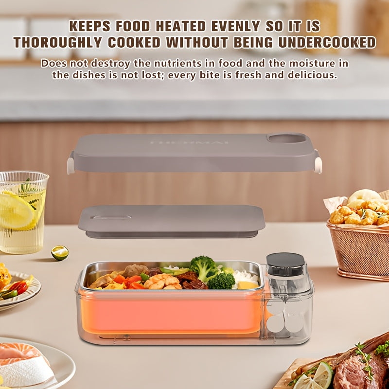 Boîte à déjeuner chauffante, Chauffe-repas, Réglable de 30 à 80°C, Chauffage rapide, Chargement USB, Grande capacité de 900 ml, Acier inoxydable 304, Portable et amovible, Affichage de la puissance, Fonction minuterie, pour camion, bureau, pique-nique de camping, Boîte bento chauffante, Cadeau de