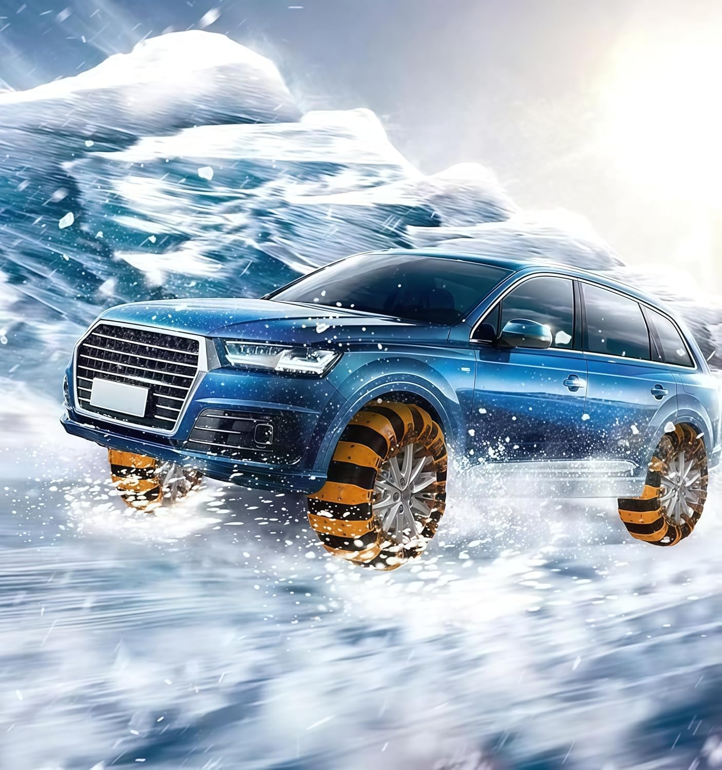 AUTO HIGH Lot de 10 chaînes à neige universelles pour voiture avec sac de rangement et outils - 165-265 mm - Pour voiture, camion, SUV - Antidérapantes - Réglables - Pour l'hiver - Double rangée de