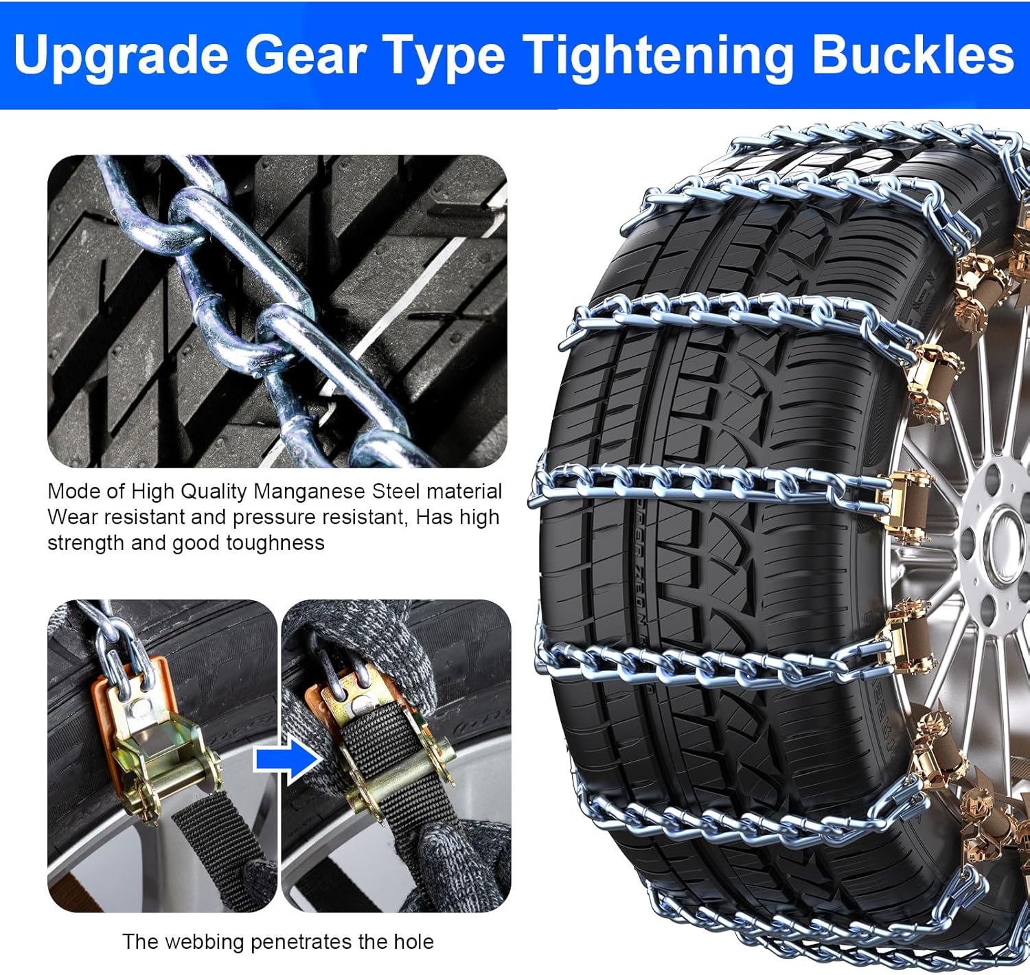 Manganèse Chaine Neige 10 pièces Ninonly pour Pneus 165 à 265 mm Chaînes à Neige pour Auto Voiture Camion SUV Chaine Neige Universelle pour Boue, Sable, Neige, Glace, Montée