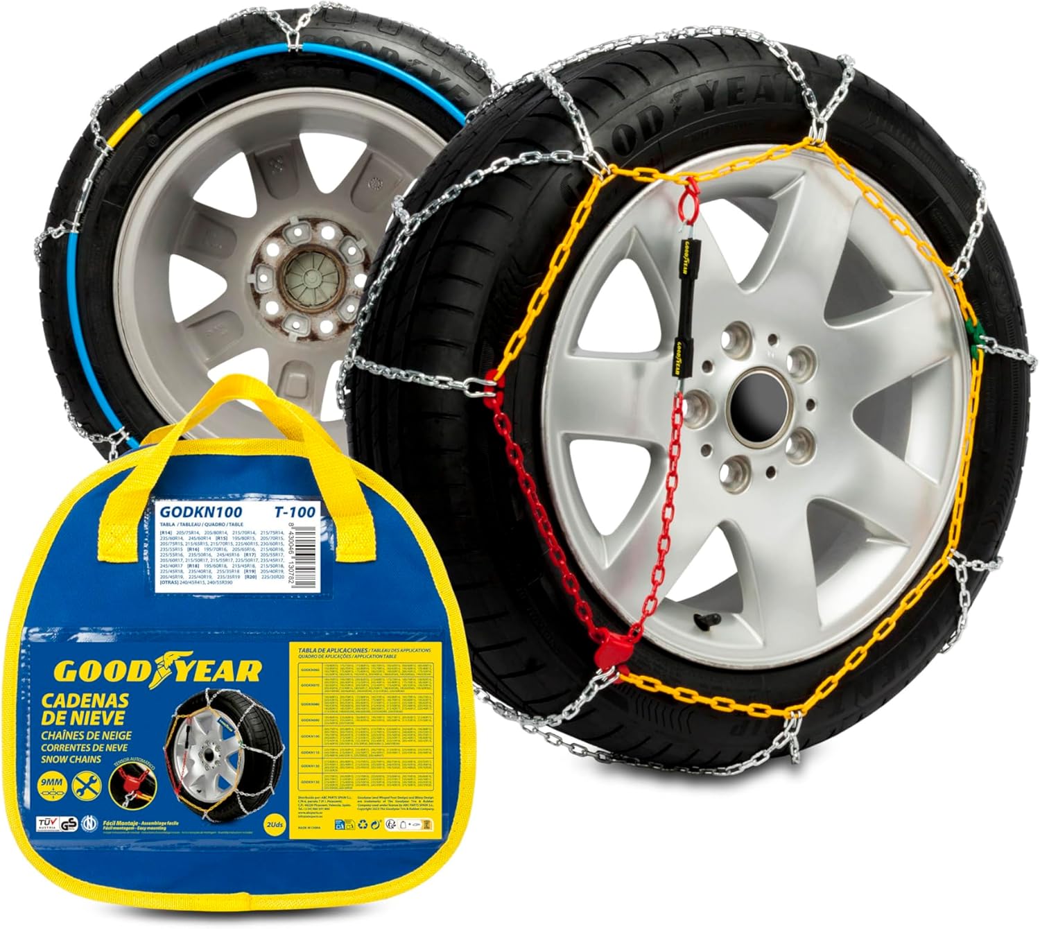 Goodyear Jeu de 2 Chaînes à Neige en Métal de 9 mm pour Voiture Taille 100 avec Tendeur Automatique Goodyear