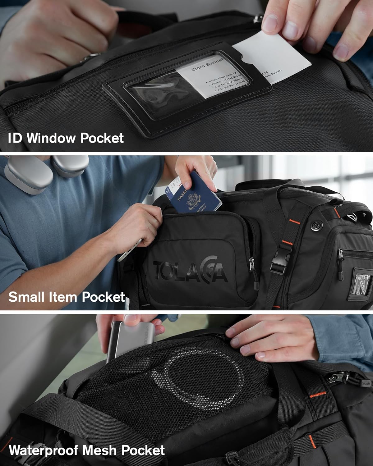 Tolaccea Sac de Sport 40L Homme Femme – Sac à Dos Sport & Sac de Voyage Grande Capacité avec Compartiment Chaussures, Compartiment Humide et Poche Ordinateur 15,6" – Gym, Week-End, Fitness (Noir)