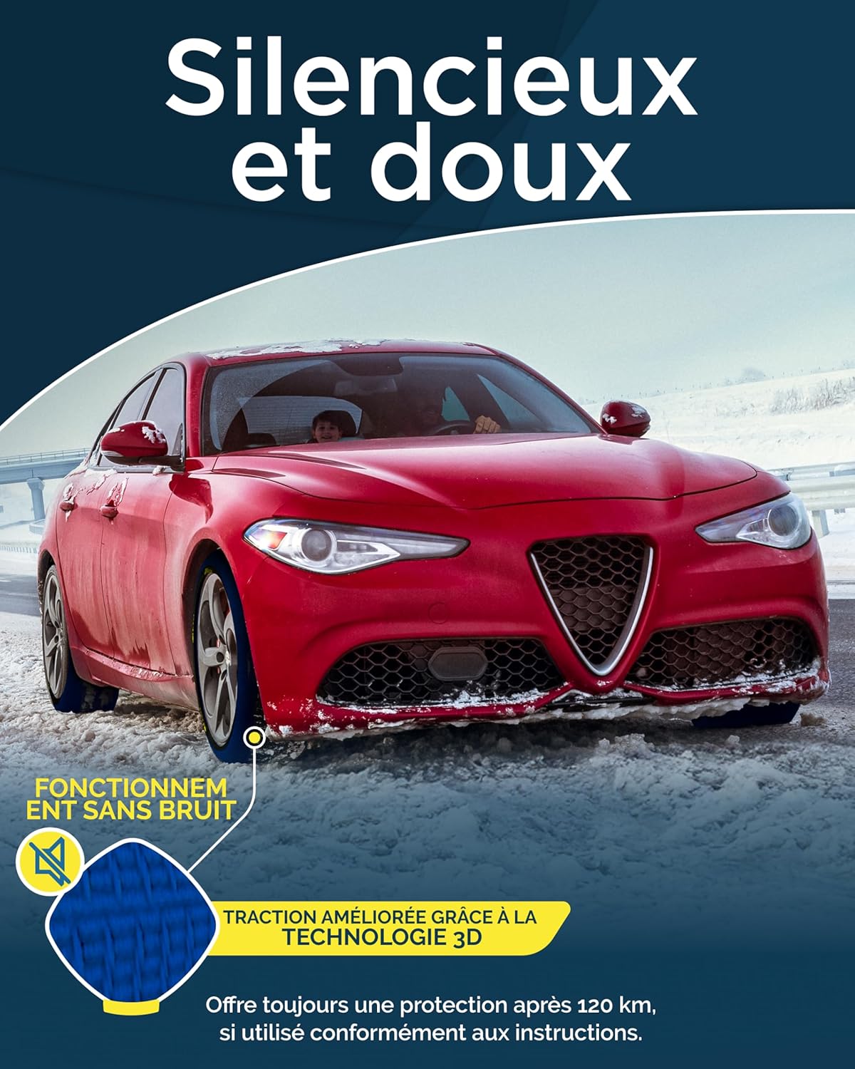 ARCOL Chaussettes à Neige Textile Homologué en 16662-1 - Deux Chaussette Neige pour Auto. Snow Sock Taille XL pour R14-R22 (Les Mesures pour Les Pneus sont Détaillées à L’intérieur) (Nova, XL)