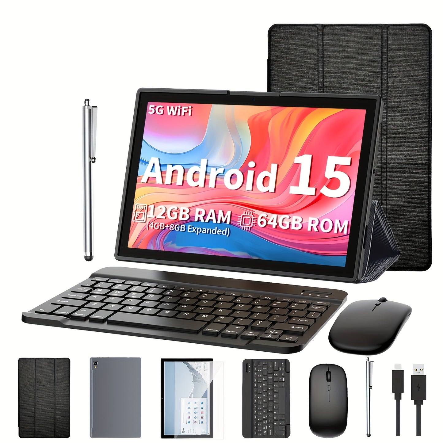 Tablette Android 15, 12 Go