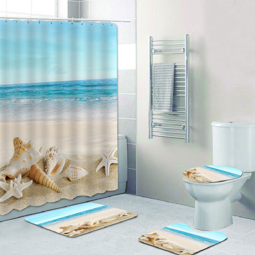 Rideau de douche de salle de bain avec tapis de sol et imprimé