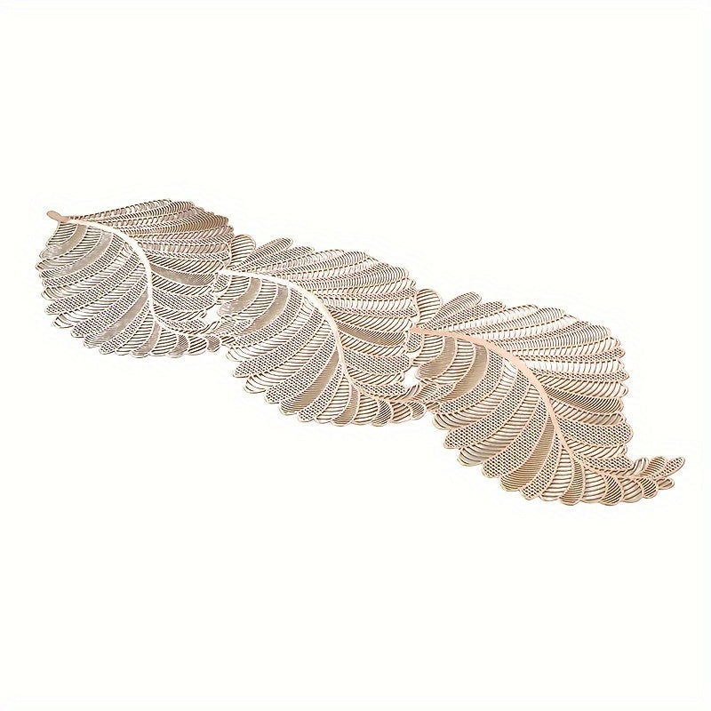 Leaf-Shaped PVC Hollow-Out Golden Stamping Non-Slip Table Runner - Decorative Plastic Table Runner 1pc for Dining and Coffee Table - Topdecheztop.fr